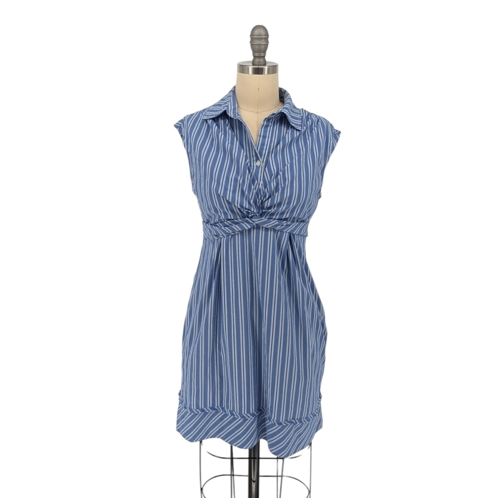BCBGMaxazria Striped Tunic Mini Shirtdress Blue White 2 preppy retro y2k Busines